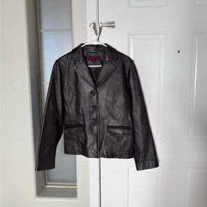 Margaret Godfrey Genuine Leather Blazer Jacket Brown Women’s L Button Front